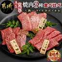 【ふるさと納税】【A5】宮崎牛焼肉3種食べ比べセット【三角バラ・イチボ・モモ】 - 都城産宮崎牛 三角バラ/牛モモ/イチボ焼肉用 各120g 1トレー盛り合わせ 食べ比べ焼肉 3種部位 送料無料 AC-0110【宮崎県都城市は2年連続ふるさと納税日本一！】