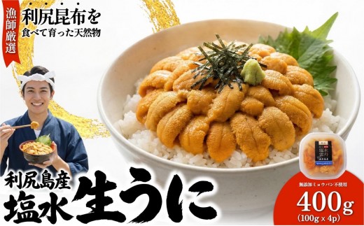 【2026年発送受付】漁師厳選！利尻産キタムラサキウニ400g 利尻昆布育ちのウニ100g×4p【2026年6～8月発送分】｜北海道 天然 朝獲れ 塩水ウニ 無添加 ミョウバン不使用 [1060090
