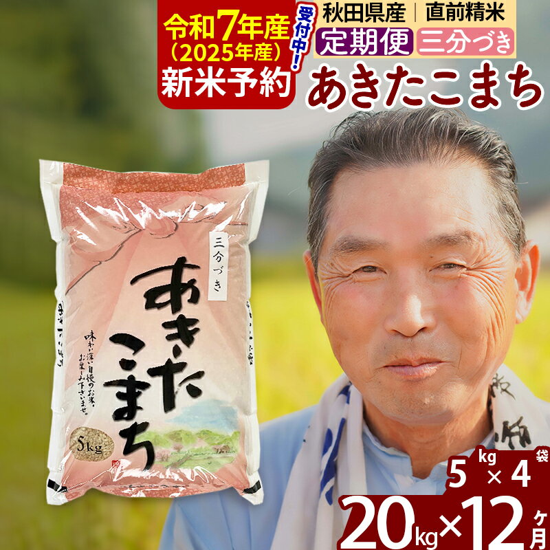 【ふるさと納税】※令和7年産 新米予約※《定期便12ヶ月》秋田県産 あきたこまち 20kg【3分づき】(5kg小分け袋) 2025年産 お届け時期選べる お届け周期調整可能 隔月に調整OK お米 おおもり