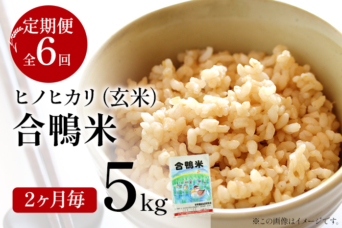 令和7年産 新米予約 合鴨米「ヒノヒカリ」（玄米・5kg）定期便6回コース　BI04　※2025年10月より順次出荷予定(隔月発送予定)