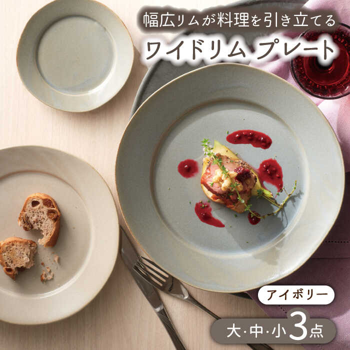【ふるさと納税】【美濃焼】ワイドリム プレート 大・中・小 3点セット アイボリー【金正陶器】食器 丸皿 リム皿 [MAK049]