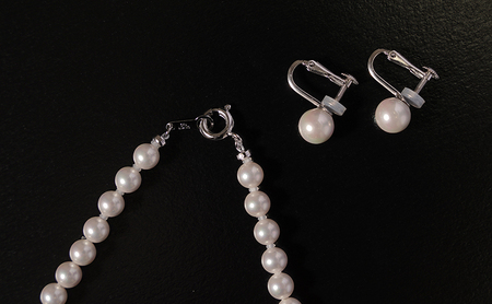 島珠 ロング ネックレス 6mm ＆ イヤリング 7mm セット 真珠 パール ホワイト 貝パール ホワイトパール パールネックレス パールイヤリング アクセサリー ジュエリー 装飾品 日本製 冠婚葬