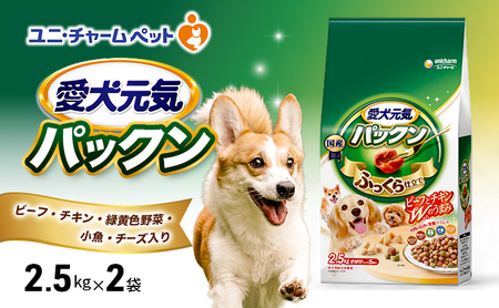 愛犬元気パックン ビーフ・チキン・緑黄色野菜・チーズ入り 愛犬元気パックン【2.5kg×2袋】