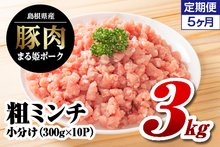 【5カ月定期便】まる姫ポーク 豚粗ミンチ 3kg（300g×10パック）×5回（計15kg）【AK-35】定期便 国産 まる姫ポーク 豚肉 粗ミンチ 小分け パック