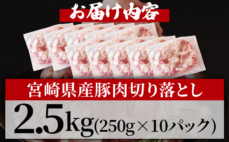 ＜宮崎県産豚肉切り落とし2.5kg 真空パック＞ 国産 豚 ぶた肉 ぶた 精肉 肉 切落し 小分け 個包装 使い勝手 料理 豚丼 豚汁 おかず 【MI448-hr】【肉の豊楽】