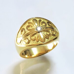 メンズ リング クロス 十字架 ダイヤモンド k18 イエローゴールド m-drk618bok