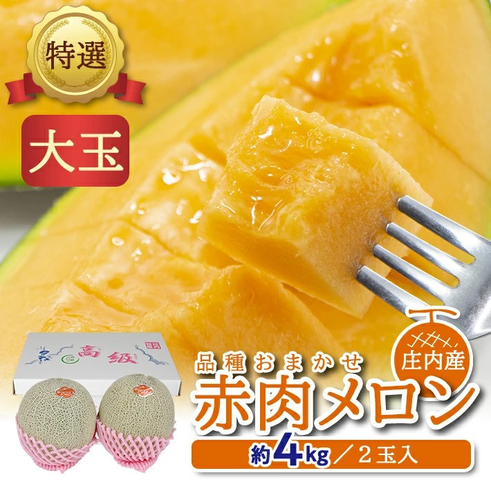 
            SA2550　特選 庄内産 赤肉メロン　約4kg(大玉/2玉入) 品種おまかせ
          