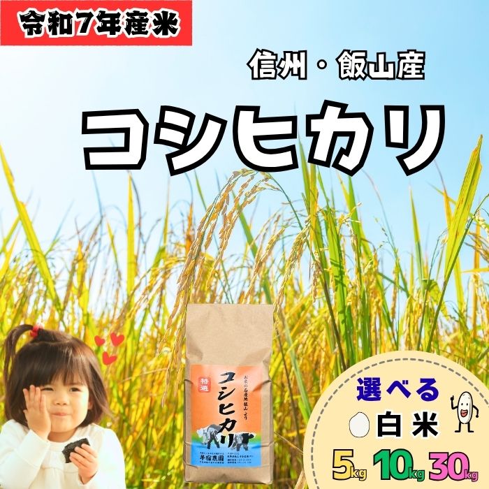 【ふるさと納税】[令和7年産 新米] 牛宿農園 信州 飯山産 コシヒカリ 選べる容量 精米 5kg 10kg 30kg (7-27A-28A-29A)【 長野県 飯山市 信州 美味しい お米 白米 新米 精米 セット ごはん ご飯 贈答用 贈答品 こしひかり お試し 】