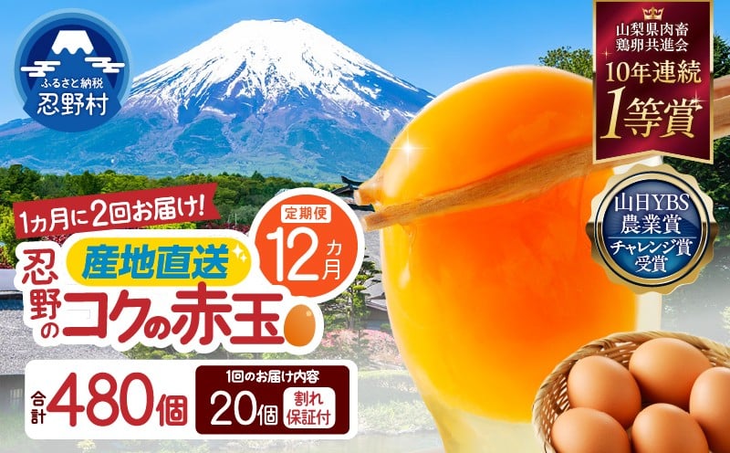
                  ＼チョイス限定／ 【月2回発送・12ヶ月定期便】 富士山の麓で育った産地直送 ”忍野の卵”※卵15個+割れ保証5個　計480個
                