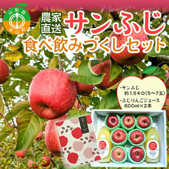 【ふるさと納税】≪2025年先行予約≫農家直送 山形県産中山町産 サンふじりんご 2025年12月下旬より発送 食べ飲みづくしセット 渡辺ファーム 山形県産 リンゴ 林檎 ジュース F4A-0119