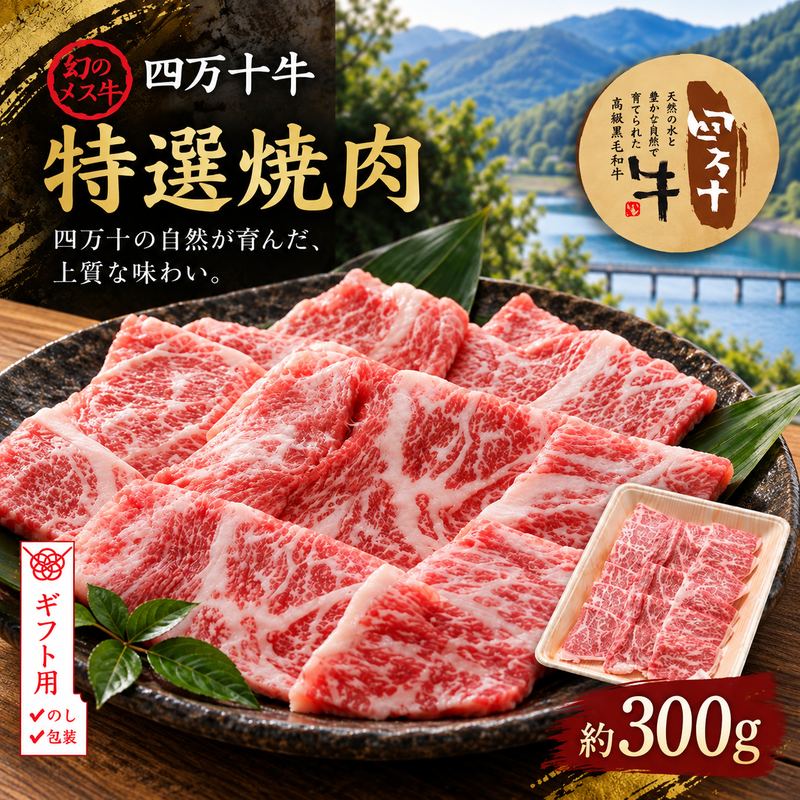 【ギフト用（包装・のし対応）】【ふるさと納税】26-976G．幻のメス牛 四万十牛特選焼肉（約300g)高知 しまんと 四万十 四万十牛 牧場直売 肉 牛肉 黒毛和牛 ご褒美 焼肉 リブロース 肩ロース バーベキュー BBQ 包装 のし サマーギフト お中元 残暑見舞い 暑中見舞い
