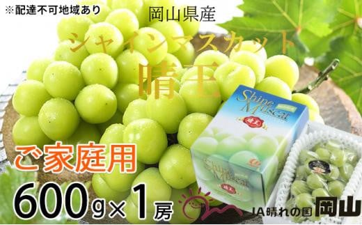 
            ぶどう 2026年  ご家庭用 シャイン マスカット 晴王 約600g×1房 ブドウ 葡萄  岡山県産 国産 フルーツ 果物
          