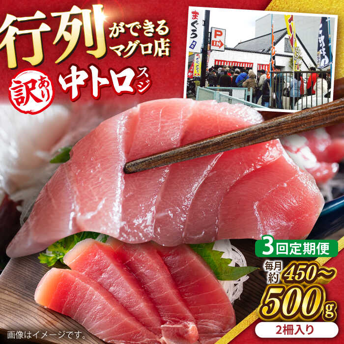 【ふるさと納税】【全3回定期便】【訳あり】天然 本まぐろ 中トロ（約450〜500g（2柵入り））【横須賀商工会議所 おもてなしギフト事務局（本まぐろ直売所 横須賀本店）】定期 鮪 まぐろ 中とろ 刺身 定期便 横須賀 規格外[AKAK087]