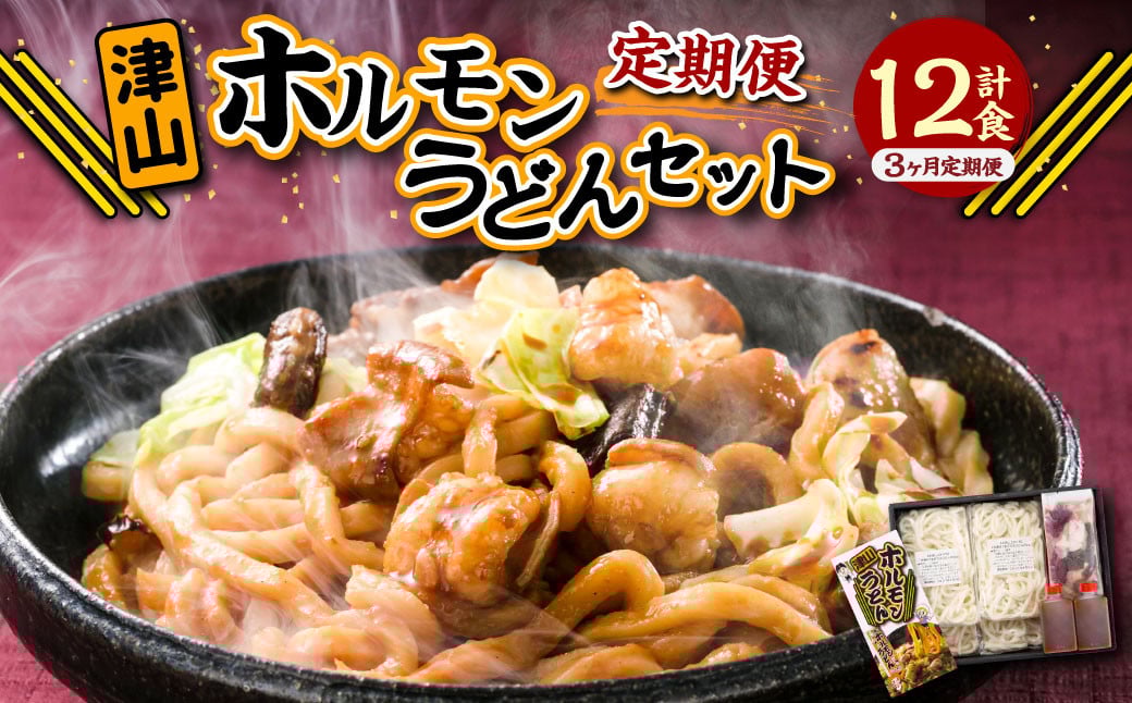 
            【3ヶ月定期便】ご当地グルメ 津山 ホルモンうどん セット （4人前×3回） 計12食 ／ 3回定期便 うどん 国産牛肉 国産牛 ホルモン 牛ホルモン 肉 お肉 タレ付き 甘辛 レシピ付き グルメ セット 定期便 岡山県 美咲町 冷凍
          