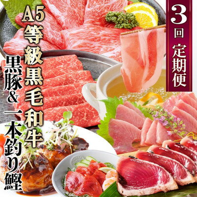 【ふるさと納税】定期便(3回配送)黒毛和牛・黒豚・カツオ LL-6036_ 鰹 たたき かつお 肉 豚肉 牛肉 ハンバーグ ロース 切り落とし 生ハム しゃぶしゃぶ 【配送不可地域：離島】【1483594】