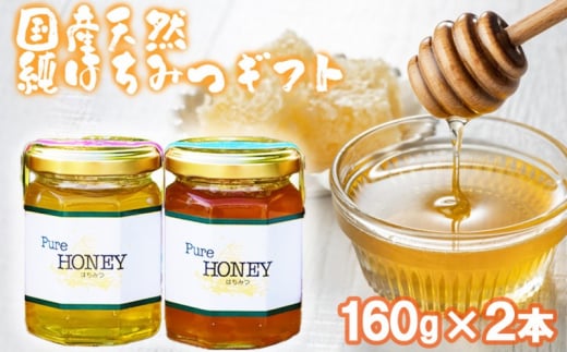 はちみつ 化粧箱入り 国産 天然 純はちみつ 160g×2本セット さくら＆やまみつ ギフト 《包装対応、手提げ袋付》