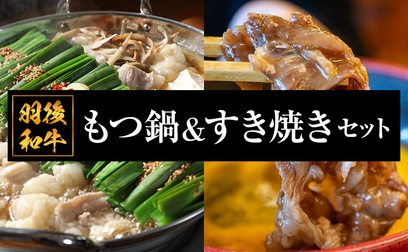 秋田県 羽後町産 羽後和牛 もつ鍋＆すき焼き セット【肉 もつ 和牛 国産 グルメ 新鮮ホルモン 夕飯 集まり イベント 女子会 忘年会 新年会 鍋料理 ちゃんぽん麺】