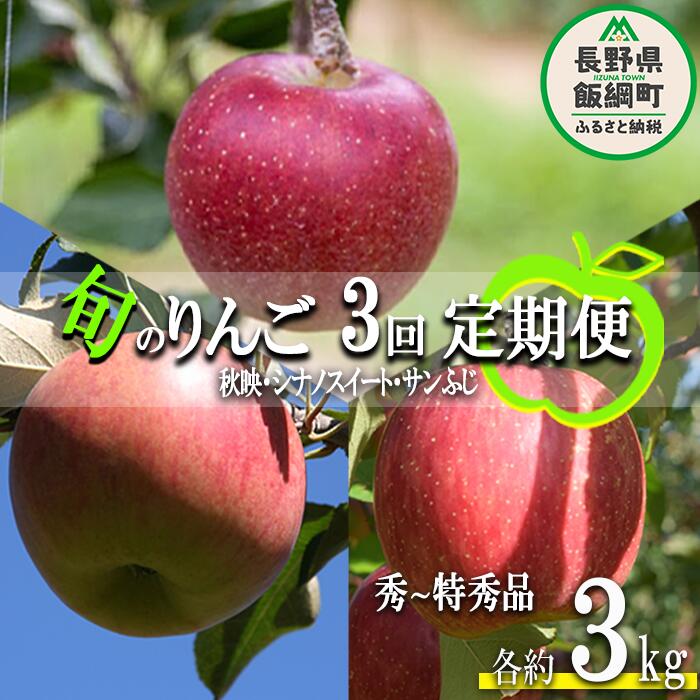 【ふるさと納税】 旬のりんご 【 定期便 】 秀〜特秀 3kg × 3回 丸山りんご園 沖縄県への配送不可 令和7年度収穫分 長野県 飯綱町 〔 信州 果物 フルーツ リンゴ 林檎 長野 予約 農家直送 〕発送期間：2025年10月上旬〜2025年12月下旬