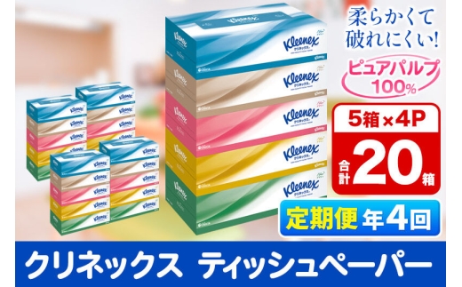 《3ヶ月ごとに4回お届け》定期便 ティッシュ クリネックス 20箱 5箱×4パック 秋田市オリジナル [ティッシュ ボックスティッシュ 定期便]