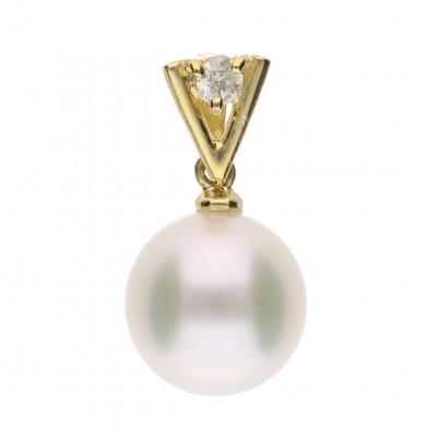 ふるさと納税 神戸市 【星影】無調色 アコヤ真珠 ダイヤモンド K18 イエローゴールド ペンダントトップ