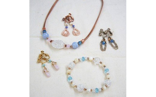 彩りハンドメイド天然石アクセサリーよくばり5点(イヤリング3点,ブレスレット,ネックレス)セット [0066]