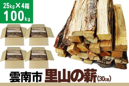 雲南市　里山の薪(30㎝) 100kg【25kgX4箱（4個口)】