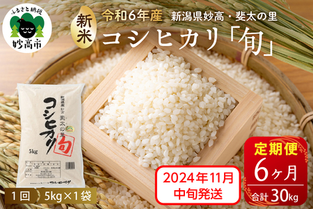 【2024年11月中旬より発送】【定期便】令和6年産新潟県妙高産斐太の里コシヒカリ「旬」5kg×6回（計30kg）艶 香り 粘り 甘み 低温倉庫保管