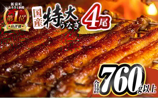 特大 うなぎ 鰻楽 国産 蒲焼 4尾 人気 無頭 計760g以上 高評価 おすすめ 冷凍 簡単調理 個包装 鰻 魚介 贈答品 ギフト 贈り物【C388】