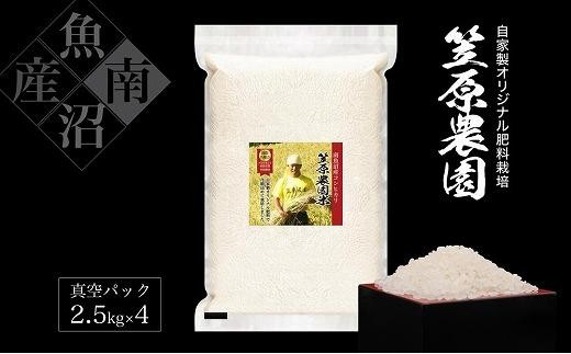 【令和７年産】南魚沼産笠原農園米 コシヒカリ真空パック １０kg（2.5kg×４個）【銘柄米 ブランド米 精米 こしひかり コシヒカリ 魚沼産 南魚沼産 プレミアム 新潟米 新潟県産 高評価 高品質 高級 国産米 産直 ご飯 御飯 ごはん 厳選】