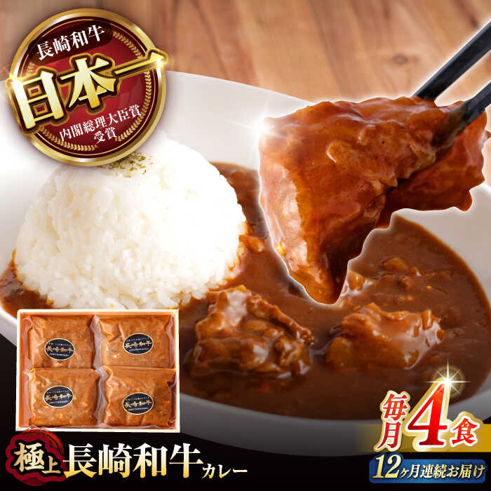 【ふるさと納税】【12回定期便】【肉のプロが贈る 究極のカレー】長崎和牛 A5 カレー 約240g×4袋 / カレーライス かれー レトルト 牛 和牛 / 諫早市 / 野中精肉店[AHCW100]