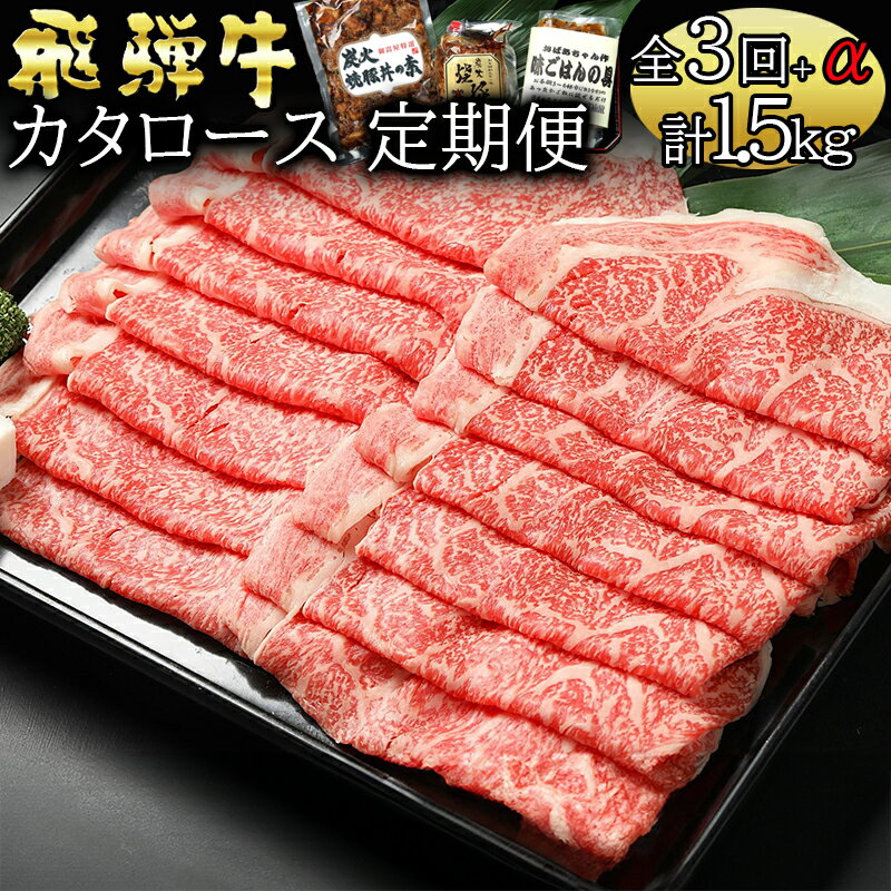 【ふるさと納税】 定期便3回 飛騨牛 カタロース（500g×3回） A5 黒毛和牛 和牛 牛肉 肉 毎月 隔月 薄切り スライス しゃぶしゃぶ すき焼き 最終月に人気の『炭火焼豚』セットが届く 豚肉 お楽しみ 父の日 お中元 暑中見舞い プレゼント ギフト 贈り物 冷蔵 35 送料無料