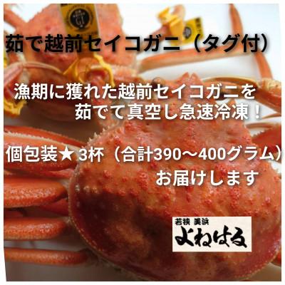 ふるさと納税 美浜町 ≪冷凍≫　漁期に獲れた越前セイコガニを茹でてそのまま-60℃で急速冷凍しました!　3杯お届けします★