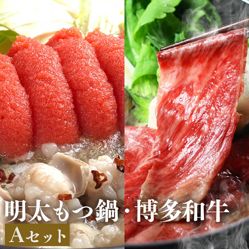 【ふるさと納税】博多名物Aセット 「明太醤油もつ鍋（2～3人前）」と「博多和牛スライス（300g）」 国産牛小腸・生しぼり明太子（ばら子）・濃縮和風醤油スープ・ちゃんぽん麺 牛肉 お肉 ホルモン チャンポン 麺類 めんたいこ 魚卵 しょうゆ 惣菜 鍋料理 冷凍 国産 送料無料