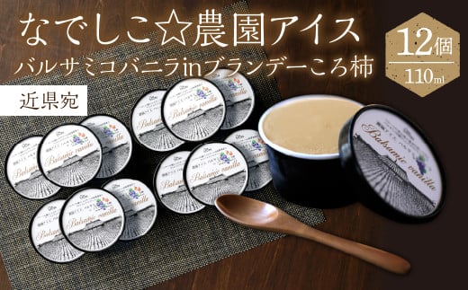 なでしこ☆農園アイス（バルサミコバニラinブランデーころ柿）110ml×12個　近県宛 020-016-01