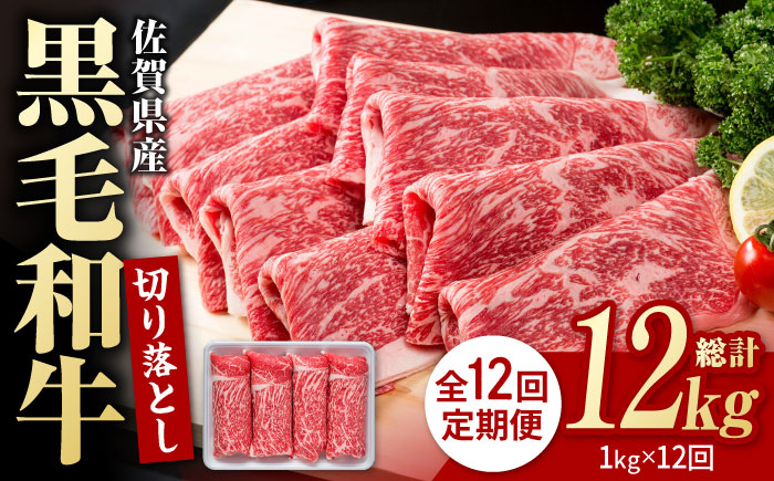 【圧倒的リピート率！】【12回定期便】佐賀県産 黒毛和牛 贅沢切り落とし 1kg（1000g×1パック）【株式会社いろは精肉店】 [IAG067]