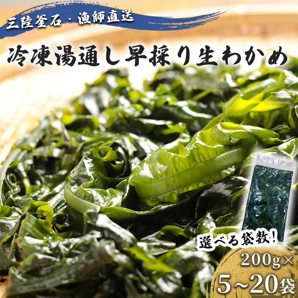 【ふるさと納税】 三陸釜石・漁師直送 冷凍湯通し早採り生わかめ ＜1月下旬頃～3月下旬頃お届け便＞ 選べる 袋数 5袋 10袋 15袋 20袋 200g 冷凍 早採り 生わかめ 小分け 加熱済み 海藻 海藻サラダ おひたし しゃぶしゃぶ 産地直送 お取り寄せ 漁師 隆丸 岩手県 釜石市