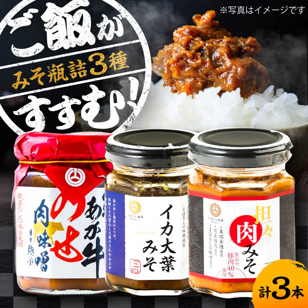 【ふるさと納税】瓶詰3本セット 瓶詰 詰め合わせ 3本セット 肉みそ 坦々 あか牛 イカ ご飯のお供 食べ比べ おかず おつまみ 熊本県 菊陽町 味噌 みそ【株式会社山内本店】[BHAE083]