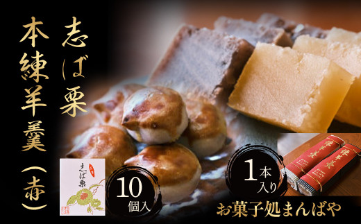 志ば栗と本練羊羹（赤）セット 栗 和菓子 ようかん 羊羹 小豆 スイーツ セット 鳥取県 倉吉市