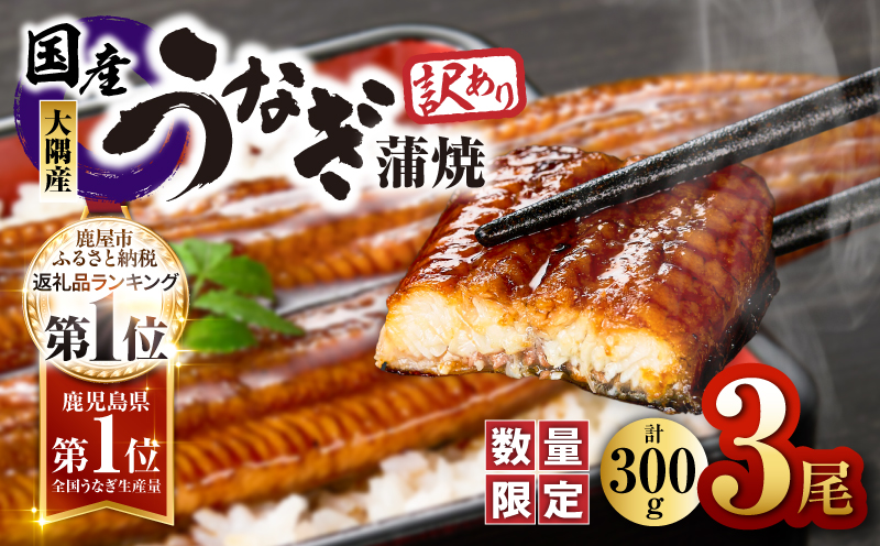 【訳あり】【数量限定】鹿児島県大隅産うなぎ蒲焼き3尾セット（計300g）　KN007-003-01