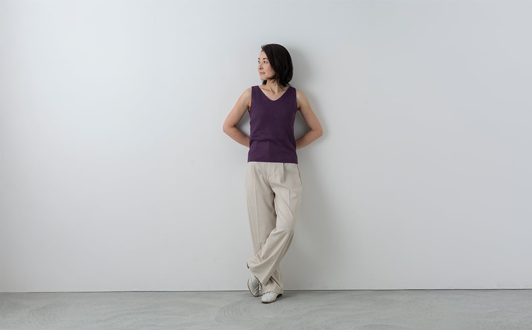 リネン タンクトップ ２WAY 女性用《白田のカシミヤ》【全2色 M～3L】クリームイエロー ベリーパープル ｜ 天然素材 春夏