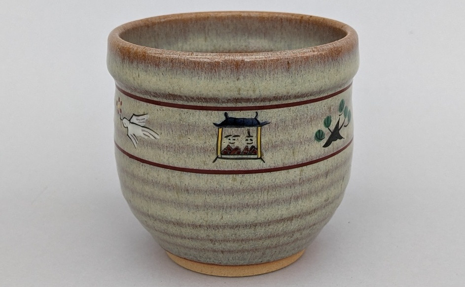 
            115.赤膚焼　奈良絵　湯呑
          