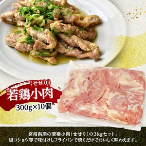 宮崎県産若鶏　小肉(せせり)3㎏（300g×10） 【 鶏肉 鶏 小肉 せせり 肉 宮崎県産 小分け パック 送料無料 】