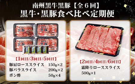 ≪全6回≫ 鹿児島県産 ◆ 黒牛＆黒豚食べ比べ 定期便◆  南州黒牛 かごしま黒豚 NS-28 | 牛 肉 お肉 ブランド牛 黒毛和牛 鹿児島黒豚 黒豚 豚肉 豚 ぶた肉 霜降り サシ ロース しゃぶ