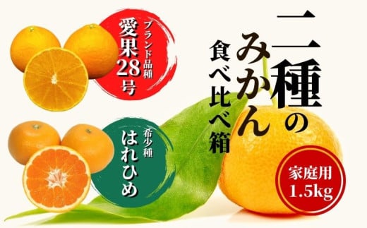 【早期予約受付中！2025年12月～順次発送】二種のみかん食べ比べ箱 【愛果 28 号・はれひめ】 約 1.5kg 家庭用 みかん 先行予約 蜜柑 柑橘 果物 くだもの フルーツ お取り寄せ グルメ 期間限定 数量限定 人気 おすすめ 愛媛県 松山市