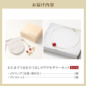 輪島でうまれた うるしのアクセサリーセット【イヤリング&ブレスレット】あかね（赤） wa110-031