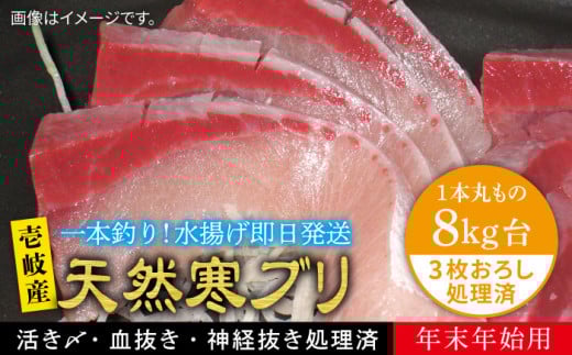 【お歳暮対象】【年内発送】【お正月用】壱岐島産天然寒ブリ（8ｷﾛ台・3枚おろし） [JBS025]