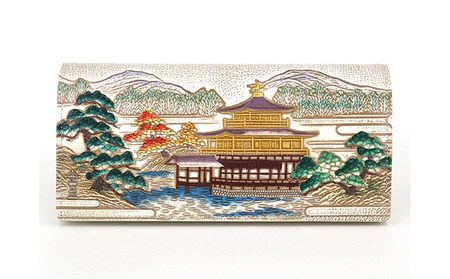 財布 文庫屋大関 スッキリ大人 束入れ 浮世絵 金閣寺 財布【皮革工芸品】