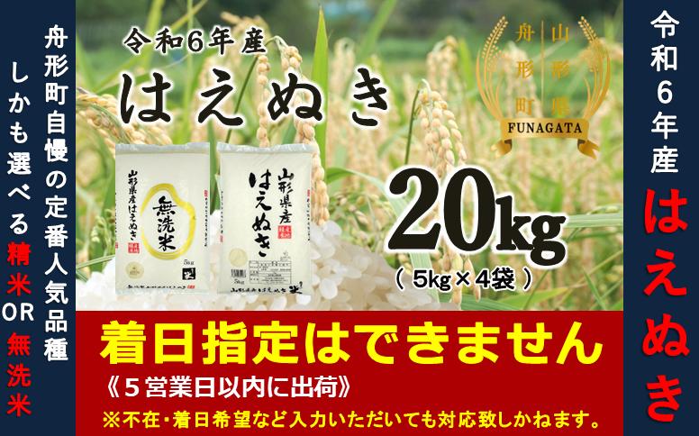 はえぬき20kg（5kg×4袋）精米or無洗米