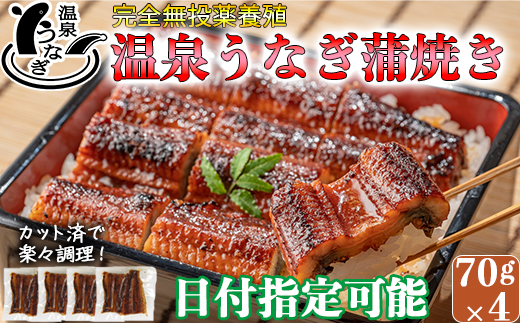 【日付指定可】完全無投薬養殖！大分水産の温泉うなぎ蒲焼（カット）70g×4 母の日 父の日 ＜104-003_5＞