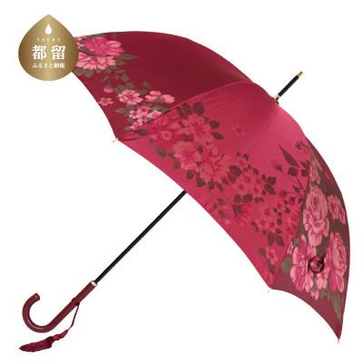 ふるさと納税 都留市 晴雨兼用長傘　絵おり　大バラ　レッド